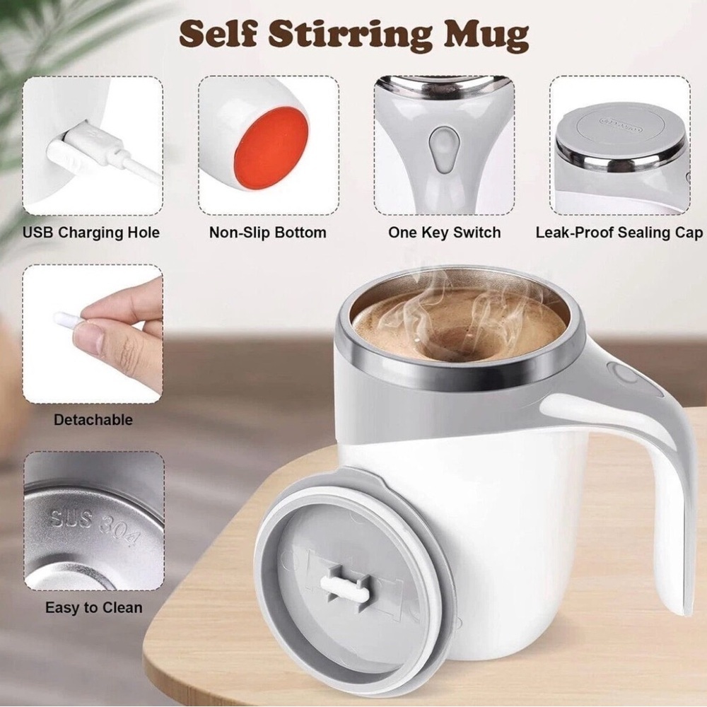 NEW Automatic Magnetic Rechargeable Electric Self Stirring Mug Cup Coffee Tea - Picture 8 of 10